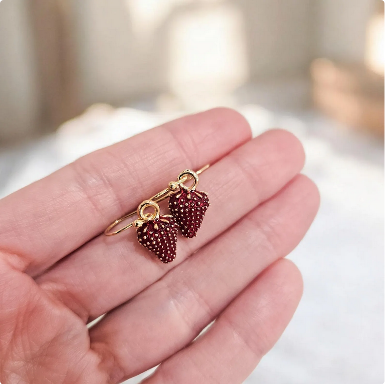 Strawberry Dangle Drop Charm Earrings