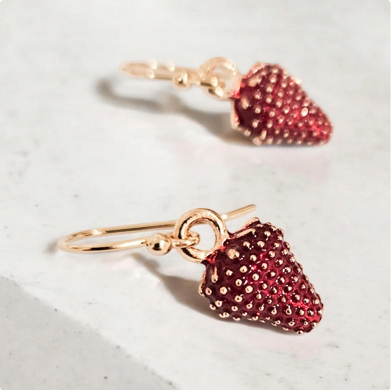 Strawberry Dangle Drop Charm Earrings