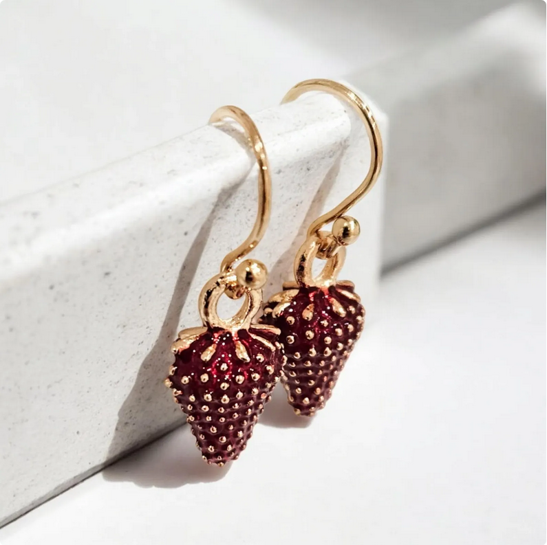 Strawberry Dangle Drop Charm Earrings