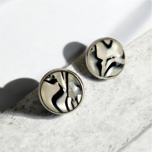 Zebra Print Silver Stud Earrings