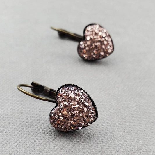 Druzy Heart Dangle Earrings