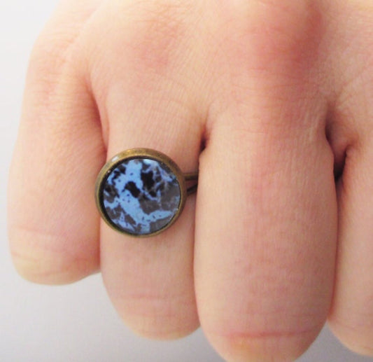 Blue Adjustable Bronze Band Ring