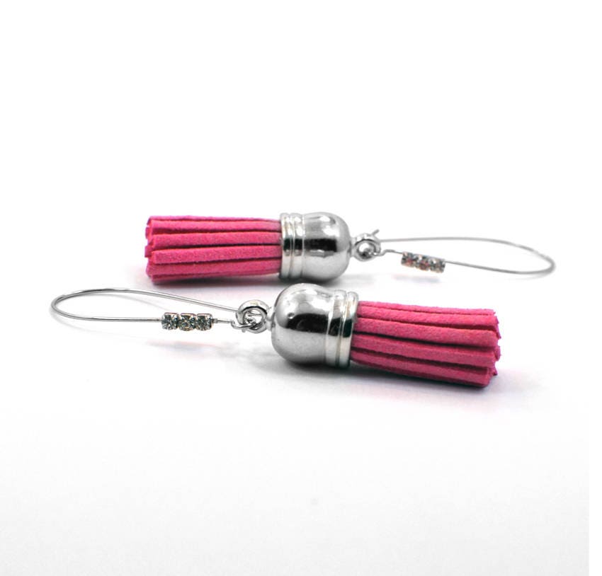 Pink Tassle Fringe Earrings, Bohemian Boho Jewelry, Gift for Her