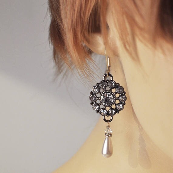 Crystal Chandelier Pearl Drop Earrings