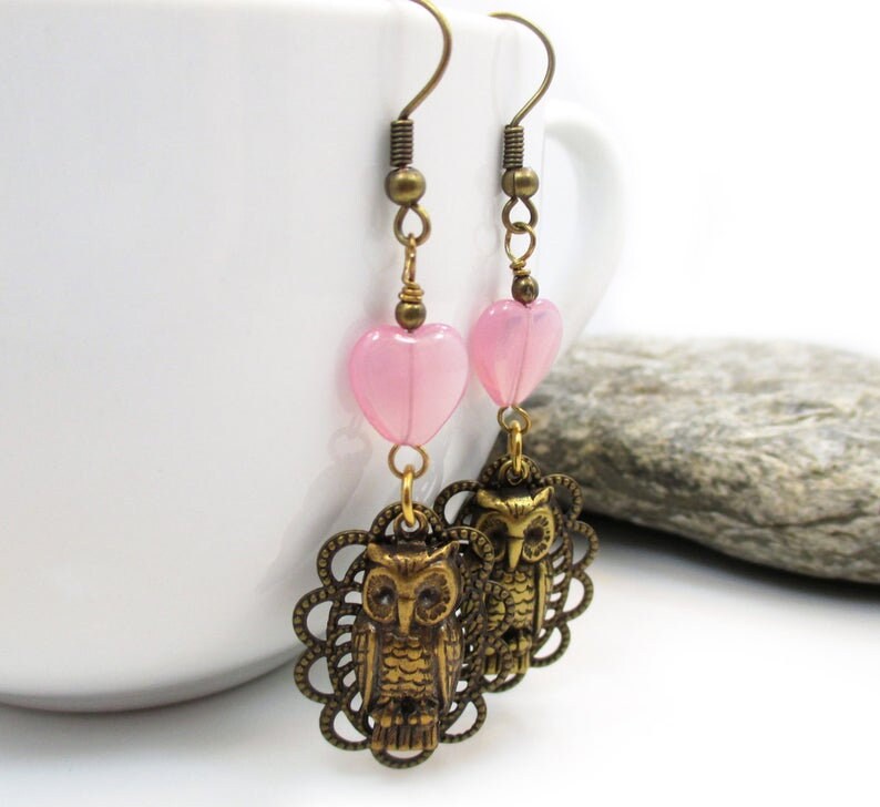 Lightweight Pink Owl Earrings