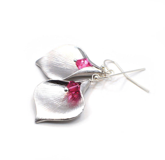 Pink Calla Lily Crystal Earrings