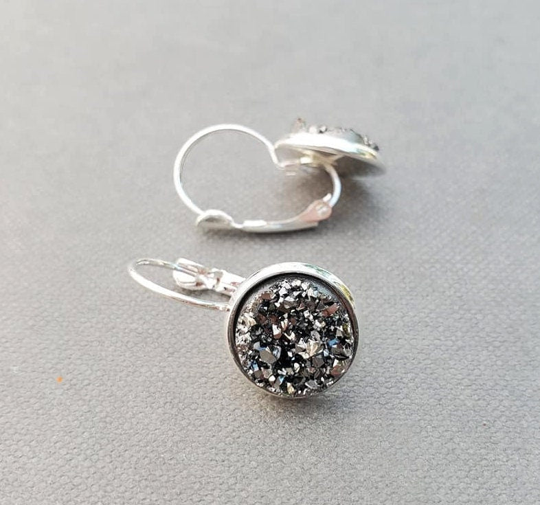 Crushed Silver Druzy Earrings