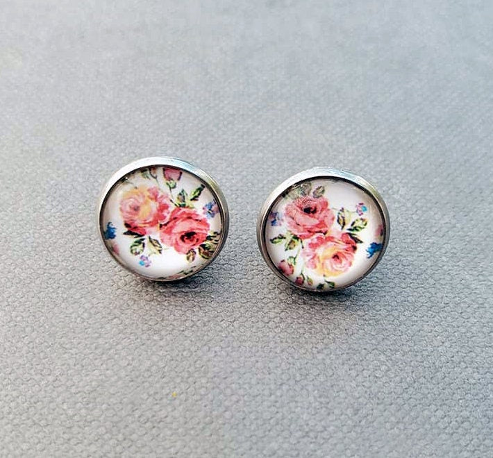 Cottagecore Floral Silver Stud Earrings