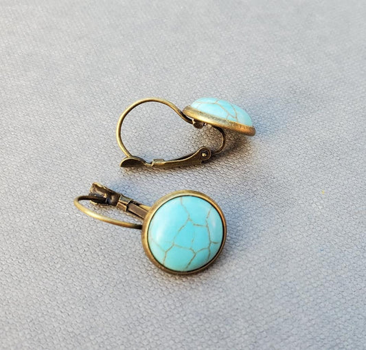Turquoise Leverback Earrings, December Birthstone Jewelry, Gift for Her