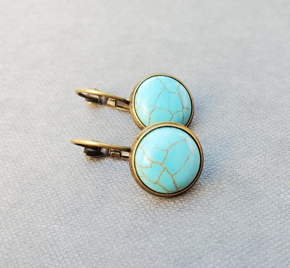 Turquoise Leverback Earrings, December Birthstone Jewelry, Gift for Her