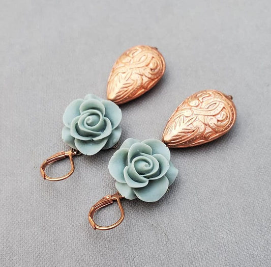 Vintage Inspired Floral Copper Earrings