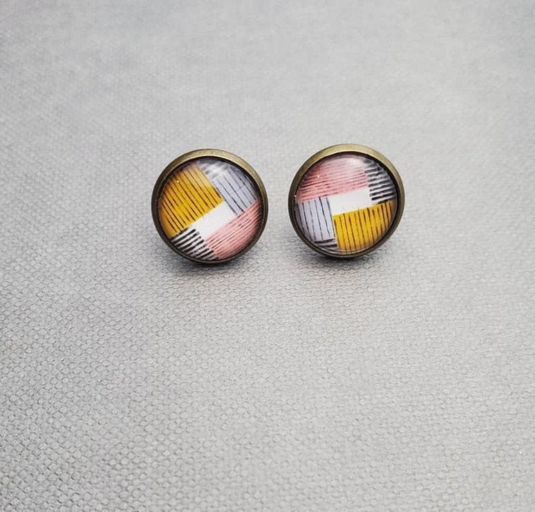 Geometric Bronze Stud Earrings, Everyday Jewelry For Her, Nickel and Lead Free Posts
