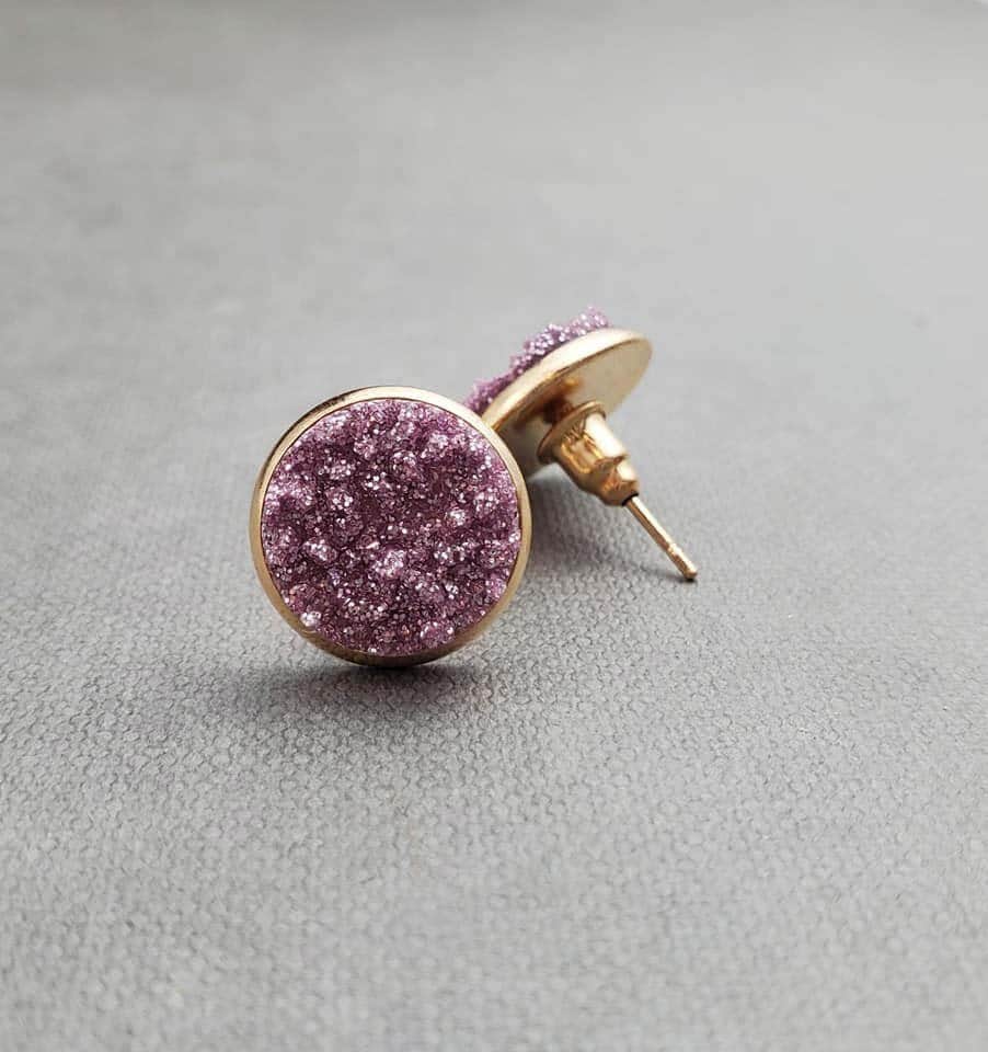 Purple Druzy Stud Earrings, Sparkly Geode Resin Jewelry, Gift for Her
