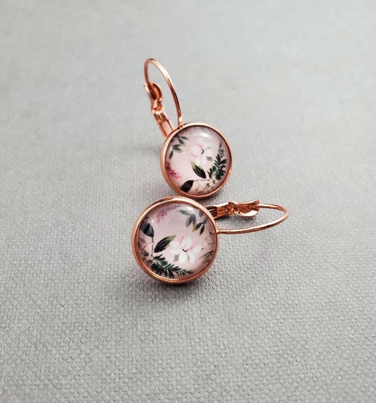 Floral Rose Gold Dangle Drop Earrings