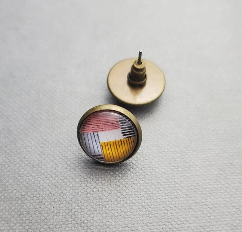 Geometric Bronze Stud Earrings, Everyday Jewelry For Her, Nickel and Lead Free Posts