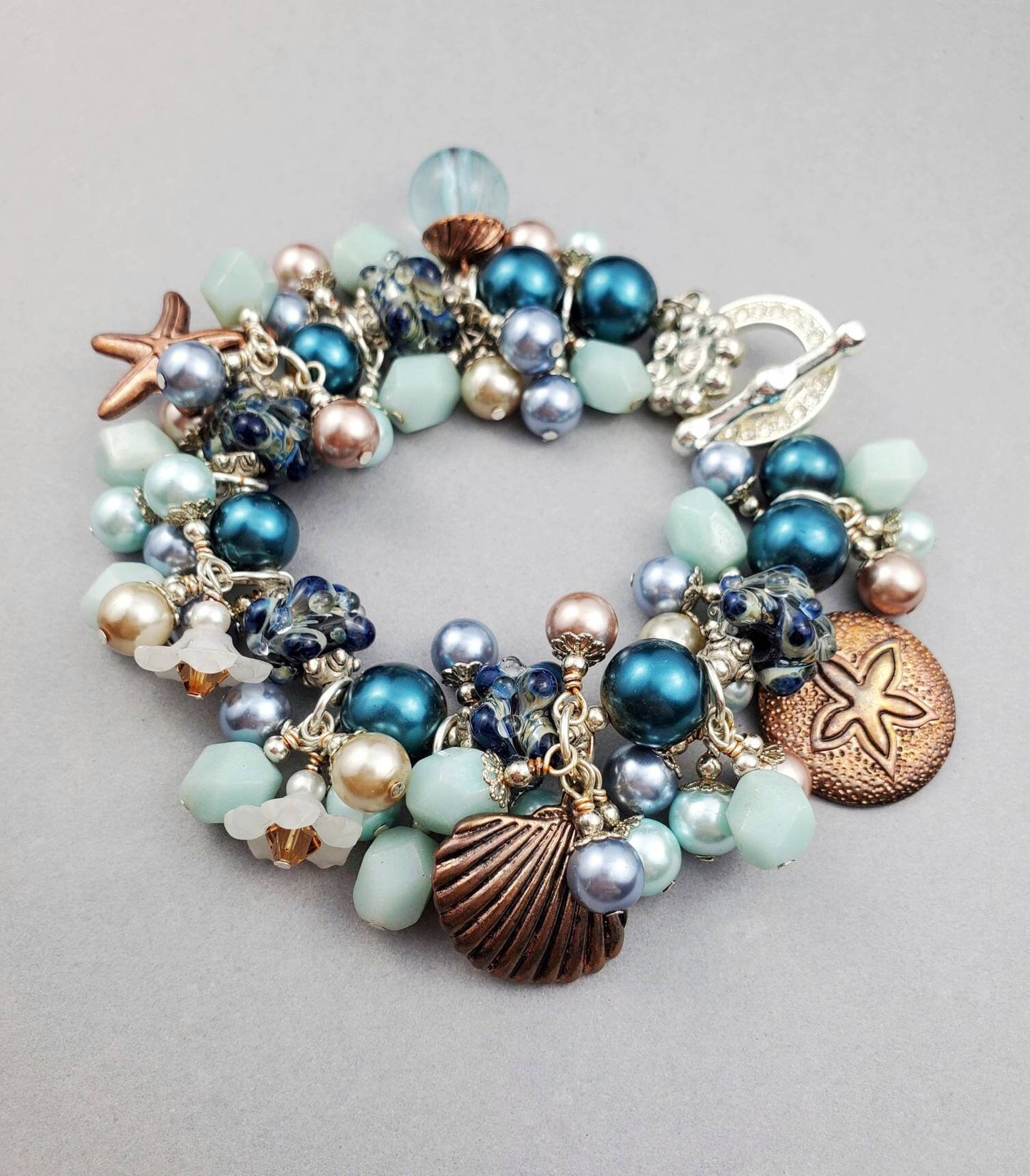 Blue Nautical Beaded Charm Bracelet