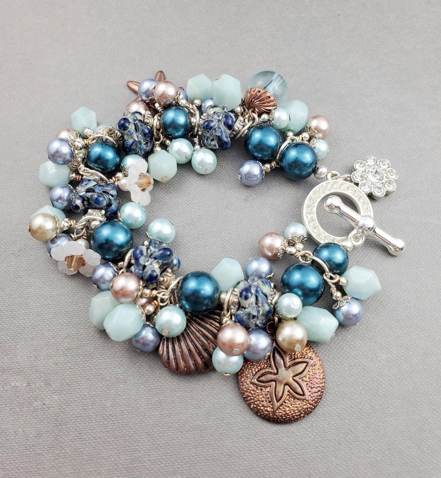 Blue Nautical Beaded Charm Bracelet