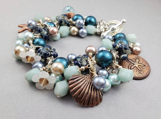 Blue Nautical Beaded Charm Bracelet