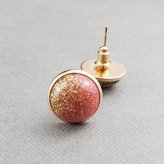 Pink and Gold Stud Earrings