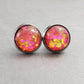 Pink Glitter Stainless Steel Stud Earrings, Handmade Jewelry by MichelleAnnJewelry