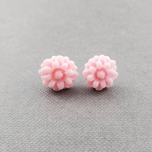 Pink Rose Resin Stud Earrings, Tiny Floral Post Earrings, Gift for Teenage Girl