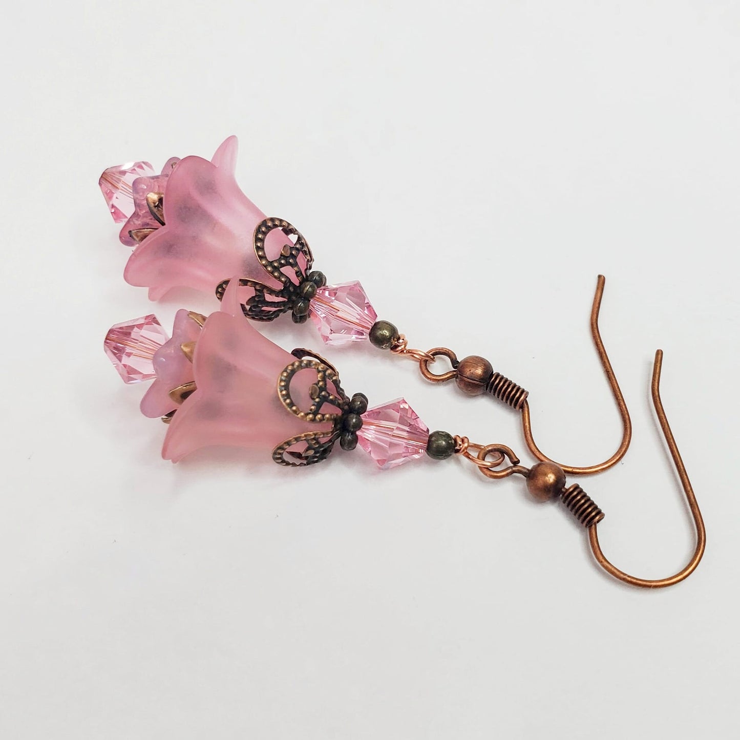 Pink Floral Lucite Drop Earrings, Botanical Cottagecore Jewelry, Gift for Her