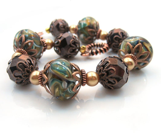 Earthy Beaded Lampwork Bracelet