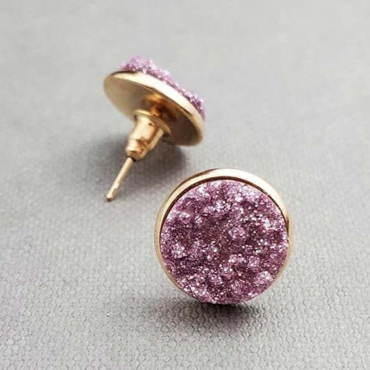 Purple Resin Druzy Stud Earrings