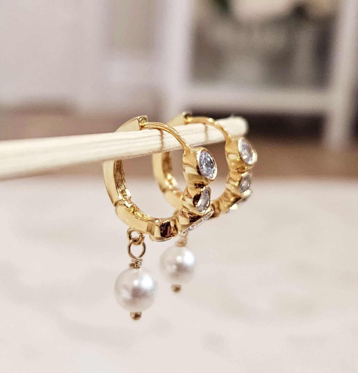 Gold Huggie Hoop Earrings, Everyday Pearl Miniamilist Jewelry, Gift for Her