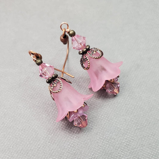 Pink Floral Lucite Drop Earrings