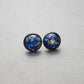 Blue Glitter Bronze Stud Earrings