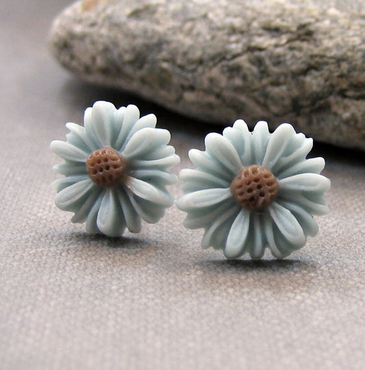 Blue Floral Daisy Resin Earrings