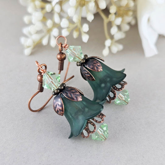 Green Lucite Floral Earrings