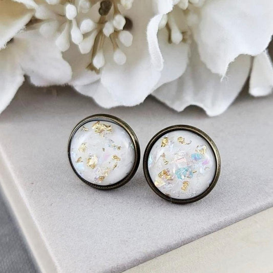 White Opal Iridescent Stud Earrings