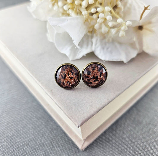 Bronze Leopard Print Stud Earrings