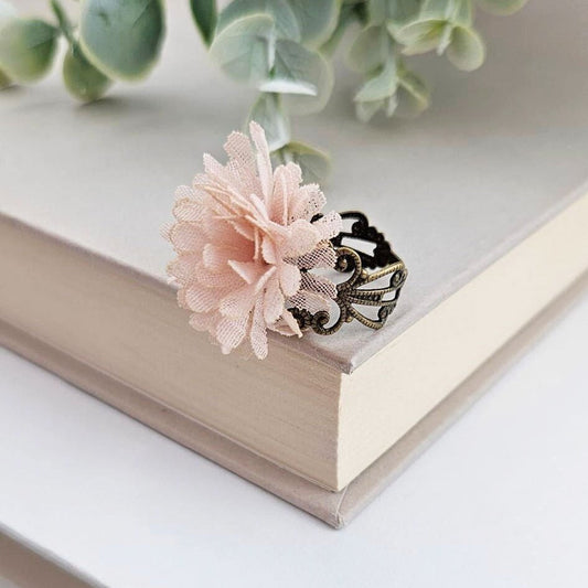 Pink Adjustable Floral Ring