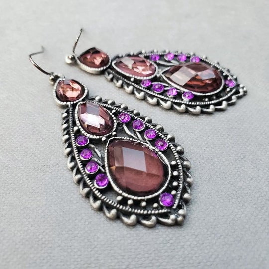 Long Purple Chandelier Earrings, Handmade Statement Jewelry, Unique Gift for Her