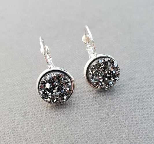 Crushed Silver Druzy Earrings