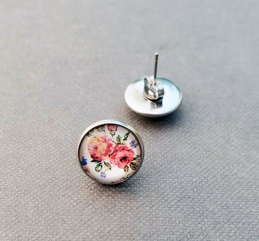 Cottagecore Floral Silver Stud Earrings