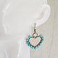 Turquoise Heart Hoop Earrings, Wire Wrapped Statement Jewelry, Gift for Her