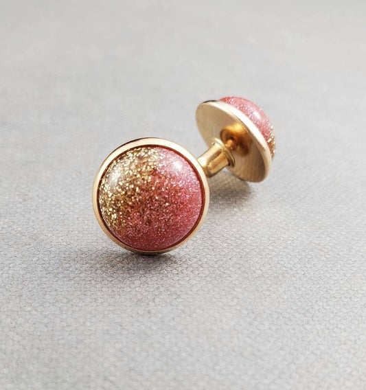 Pink and Gold Stud Earrings, Glitter Resin Jewelry, Gift for Her