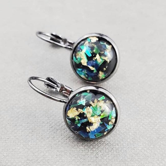 Green Glitter Resin Leverback Earrings