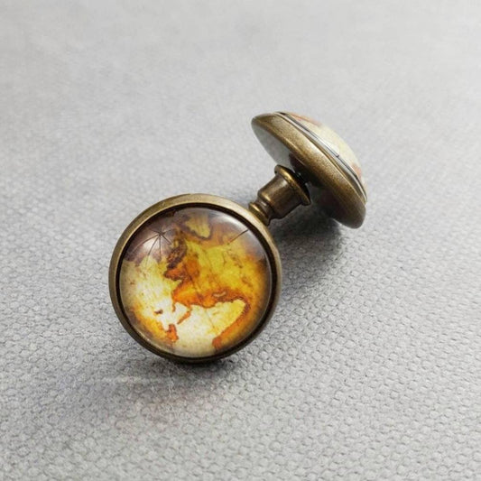 Antique Bronze Atlas Map Stud Earrings